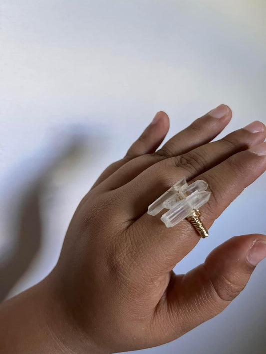Coconut clear quartz ring